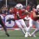 New England Patriots running back Antonio Gibson gets brought down by his facemask against the Houston Texans. No penalty was called.